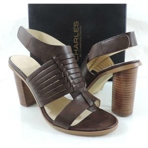 Charles By Charles David JEEZE Ankle Strap Sandal Brown Leather Size 8.5